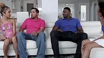 Horny stepdaughter swapping with two horny black daddies