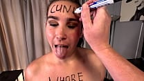 Whore loves humiliation while sucking  jerking off cock  face spitting  cum facial 