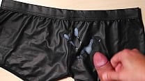 Jerk and Cum on girlfriend black leather sexy panties Jerk and Cum on girlfriend black leather sexy panties