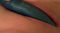 Masturbating my wet pussy with blue vibrator until orgasm
