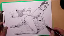 A quick sketch with a ballpoint pen  a girl  doggy style