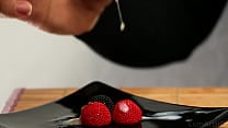 CFNM Handjob cum on candy berries Cum on food 3