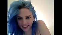 Blue haired 18yo with huge breasts