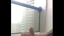 Cumshot on the balcony     what a thrill     in public view     got caught     Cumshot on the balcony     what a thrill     in public view     got caught
