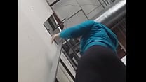 Girl In Tight Leggings Climbs Down Ladder