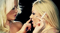British blondes love to smoke a cigarette and caress each other while having that sensual smoke British blondes love to smoke a cigarette and caress each other while having that sensual smoke