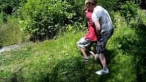 Teen lad caught in the woods got tied up a and to cum