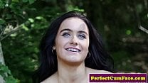 Young English babe blowing cock outdoors