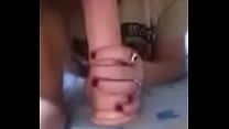 My girlfriend gagging on a thick 8 incj dildo
