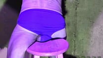 preview stretching in Basement on Stool in briefs color changing