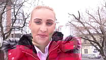 GERMAN SCOUT   Slim Girl Lulu in fur jacket and Leggings Pickup and Cheating Fuck on Street