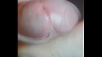 A close up jerk with cum shot watched by girlfriend