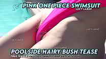 Pink One Piece Swimsuit Poolside Hairy Bush Tease Pink One Piece Swimsuit Poolside Hairy Bush Tease