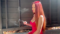 Long Hair Big Tits Milf Artemisia Love Smoking a cigarette Outdoor