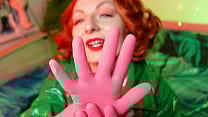 pink gloves fetish latex rubber close up video Arya Grander redhead MILF seduce and tease with hot sounds