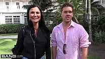 Jasmine Jae is a hot MILF with big tits and a pierced clit  The trio go to the beach where Jasmine exposes her pussy for the public to see 