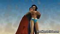 3D Wonder Woman sucking on Superman 039 s hard cock