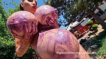 Penelope Black Diamond I am pregnant and cover my tits and belly with purple sparkle ouml l