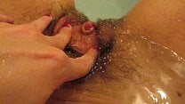Bathtub session with amateur hairy girl big clit small tits