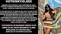 Hotkinkyjo in reainbow dress fuck large dildo from mrhankey amp anal prolapse at painted wall