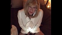Mature shemale wanking while bent over
