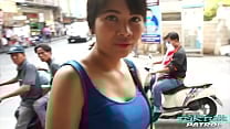 Horny big fake titty Thai babe fucks white stranger at tuktuk driver  039 s garage