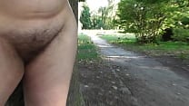Hairy mature nude in public park