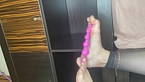 Closeup foot in black stockings play with anal beds Closeup foot in black stockings play with anal beds
