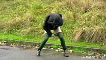 Lassie pissing and masturbating in public Lassie pissing and masturbating in public
