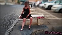 No panty in short dress upskirt in the center city Pussy flash walking in public front everyone   MissCreamy