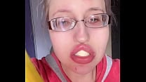 ASMR Eating BANANA PINK LIPSTICK LIP FETISH FOOD FETISH LIPSTICK EyeGlasses
