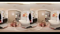 NAUGHTY AMERICA Blonde Pornstar Sadie Summers wears lingerie before riding your cock in VR