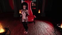 Evil mistress Shadowheart in a latex outfit poses alone in throne room