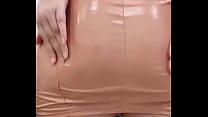 joi in latex beige dress