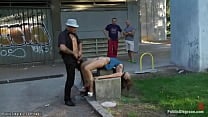 Bound Euro babe fucked in public