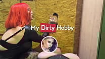 MyDirtyHobby Busty redhead jerking hard cocks in gloryhole