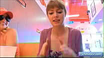 Sensual hot teen blondie Alana finger fuck her juicy pussy in a diner in public