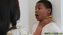 Chubby ebony babe spitroasted by little guys in threesome Chubby ebony babe spitroasted by little guys in threesome