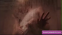 Lovely hot lesbian babes Chloe Cherry Serene Siren eating pussy while taking a steamy hot shower
