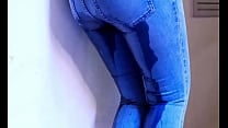 in a queue the girl pee her jeans it is so embarrassing