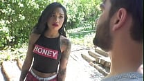 Tattooed Black girl gets a white cock and loves it Honey Gold