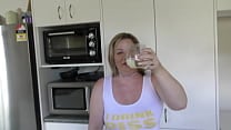 Kiwi piss whore drinks a full glass of her own piss