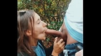 Me Teen Girl Cum Swallow in Public Park Outdoors and Sucks Cock pulls hairy Balls Blowjob POV