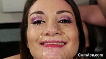 Unusual model gets cumshot on her face sucking all the cream