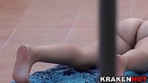 Krakenhot Voyeur video of a hot mature taking a sunbath