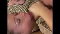 Blonde teen sucks muscular guys cock