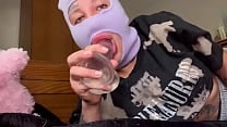 Freaky curly haired sucks dildo like a dick in a ski mask Freaky curly haired sucks dildo like a dick in a ski mask