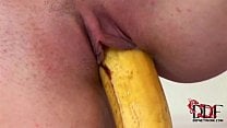 Lesbian teens use a banana for hot  sapphic sex insertions
