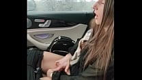 Wife fingering herself to orgasm in the car