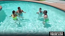 Stepdads Mike Mancini and Jason Sarcinelli fucks each others stepdaughters Hazel Moore and Kylie Rocket after their swimming lessons